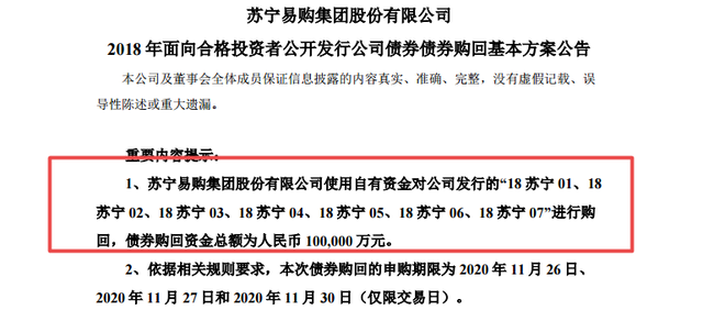 苏宁易购：拟斥资30亿元自有资金购回债券